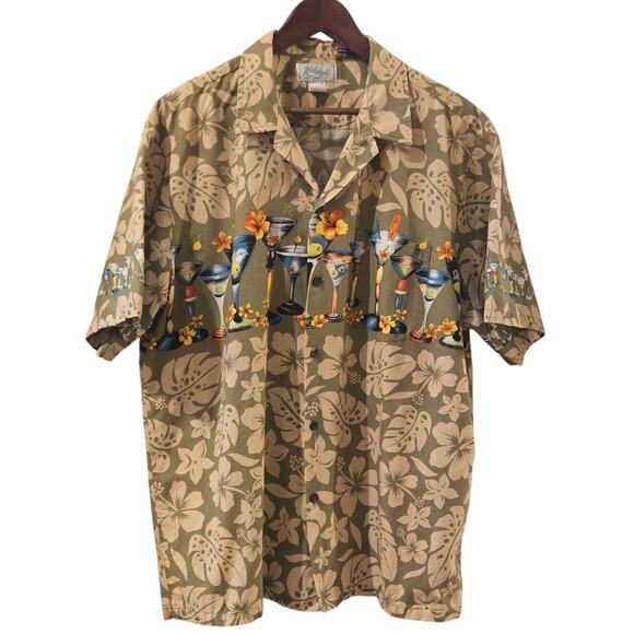 Kolekole Vintage Hawaiian Martini Vacation Button Cotton Short Sleeve Shirt 2XL - Picture 1 of 10